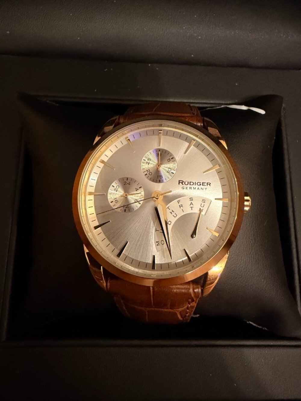 Rudiger Germany Men's Chronograph Watch Gold Brown Leather